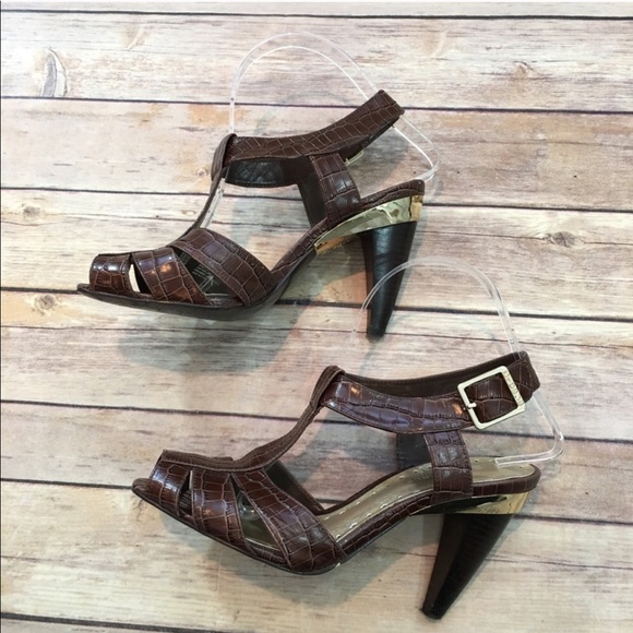 Size 6.5B BCBGirls Brown Crocodile Strappy Heels - Picture 5 of 8